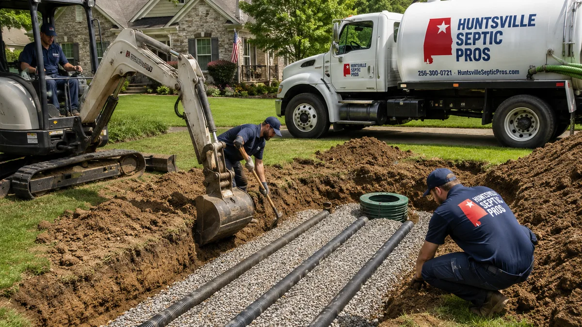 Brevard Septic Services crew installing drainfield lateral lines at a home in Brevard County, FL