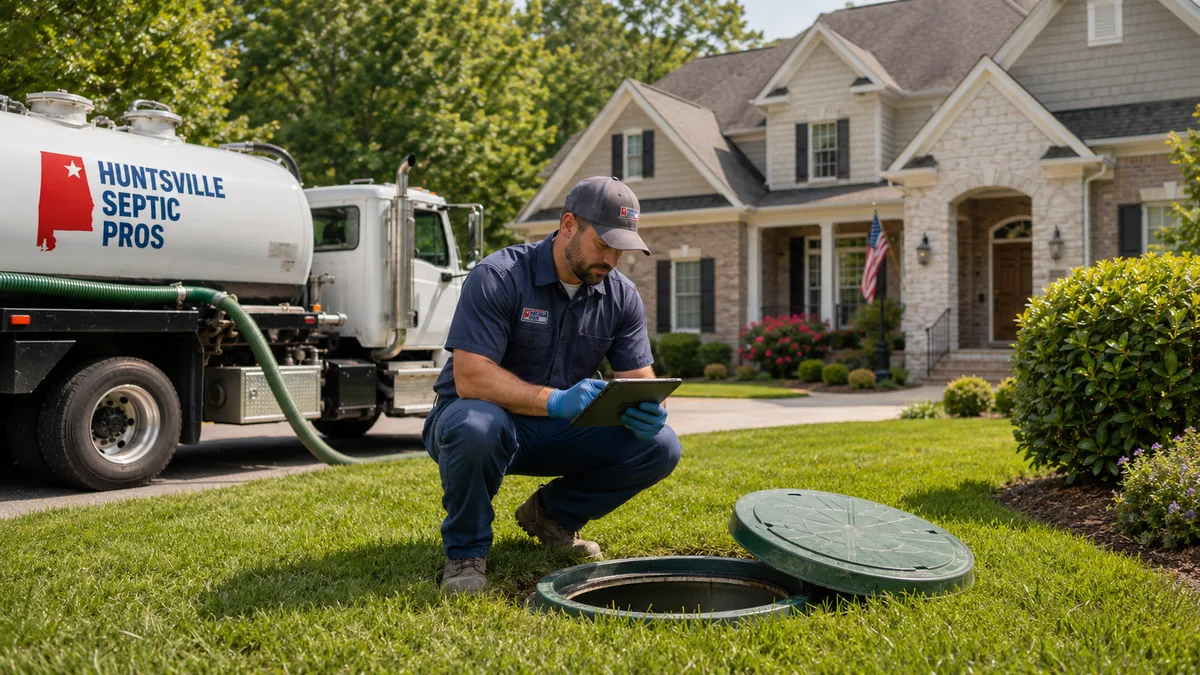 Brevard Septic Services technician inspecting a residential septic tank in Brevard County, FL