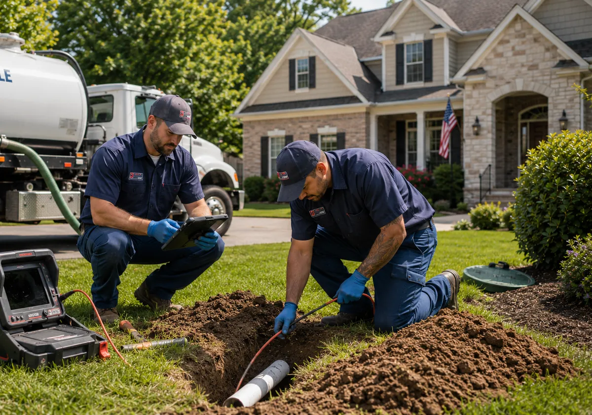 Brevard Septic Services crew performing sewer line camera inspection and repair at a Brevard County, FL home